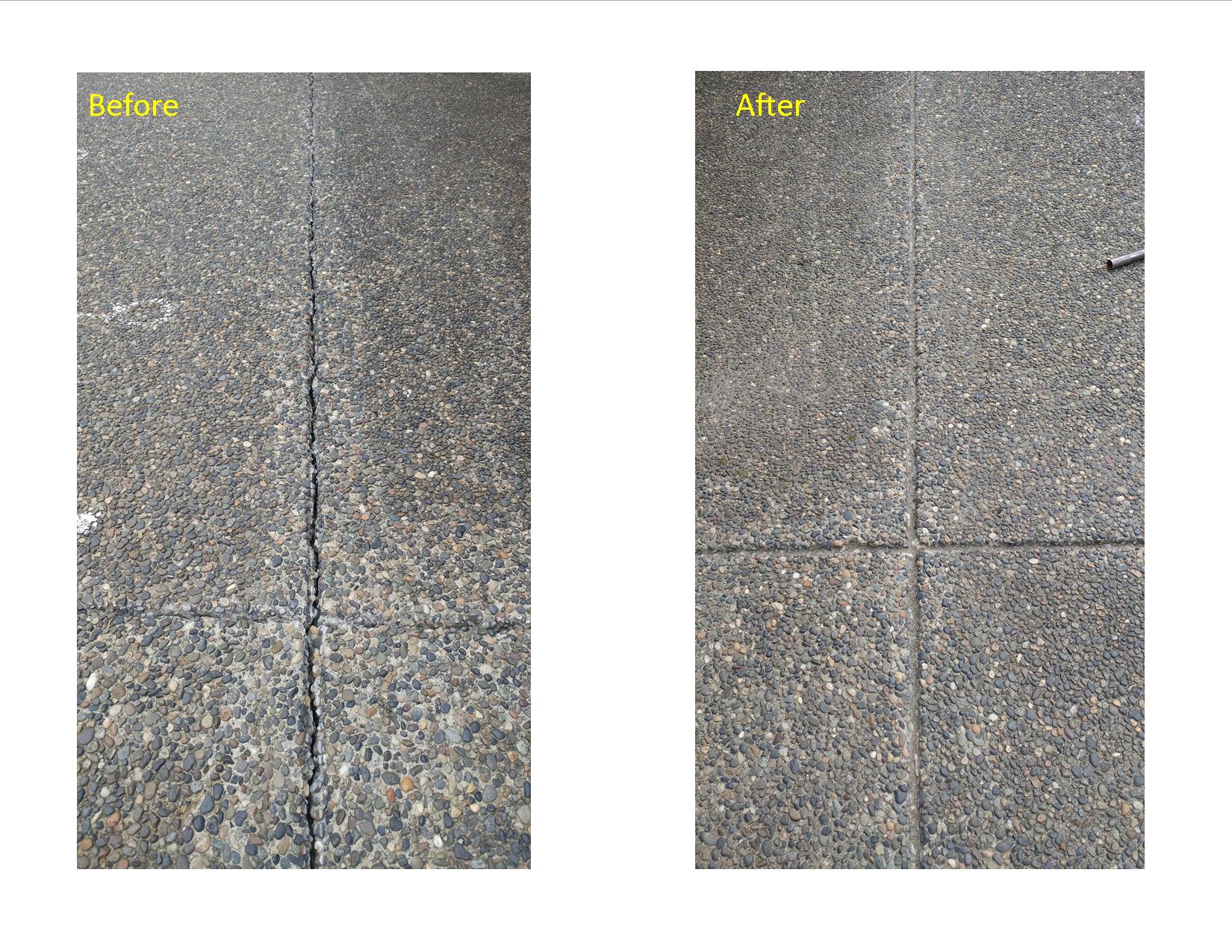 Concrete crack repair before and after